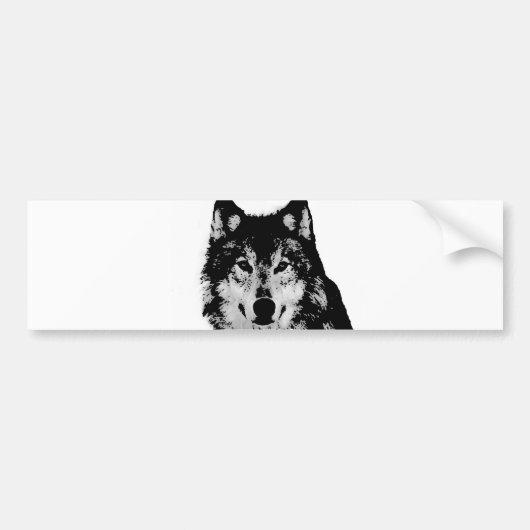 Zwart-witte wolf bumpersticker (Voorkant)