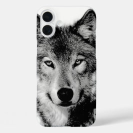 Zwart-witte wolf iPhone 16 plus hoesje