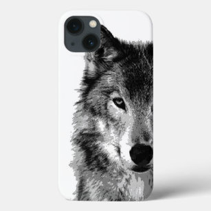 Zwart-witte wolf iPhone 13 hoesje