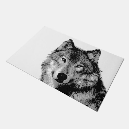 Zwart-witte wolf deurmat (Schuin)