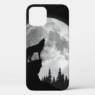 Zwart-witte wolf die op de maan vliegt Case-Mate iPhone case