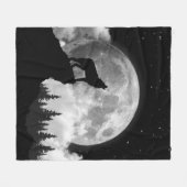 Zwart-witte wolf die op de maan vliegt fleece deken (Voorkant (Horizontaal))