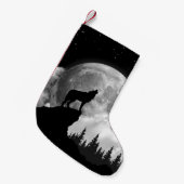 Zwart-witte wolf die op de maan vliegt kleine kerstsok (Voorkant (Hangend))