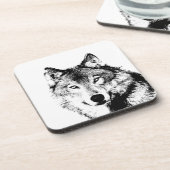 Zwart-witte wolf drankjes onderzetter (Linkerzijde)