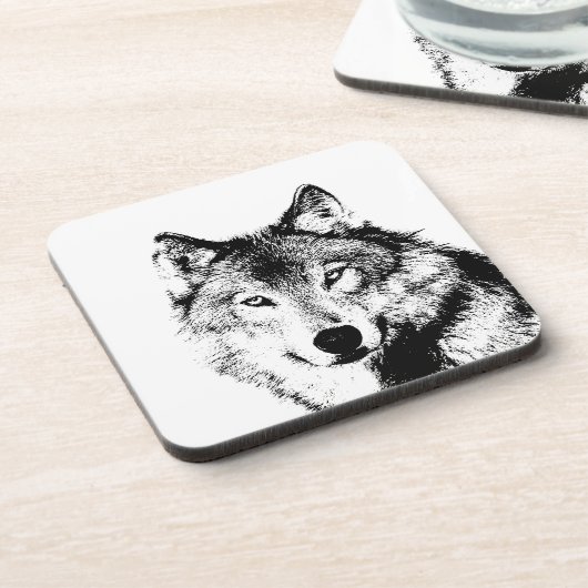 Zwart-witte wolf drankjes onderzetter (Linkerzijde)