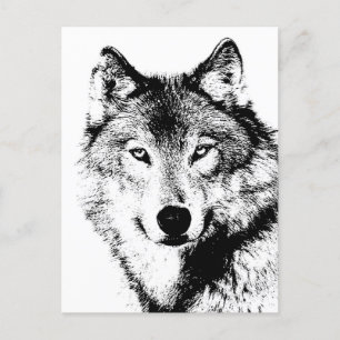 Zwart-witte wolf feestdagenkaart