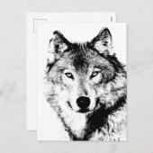 Zwart-witte wolf feestdagenkaart (Voorkant / Achterkant)