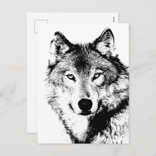 Zwart-witte wolf feestdagenkaart (Voorkant / Achterkant)