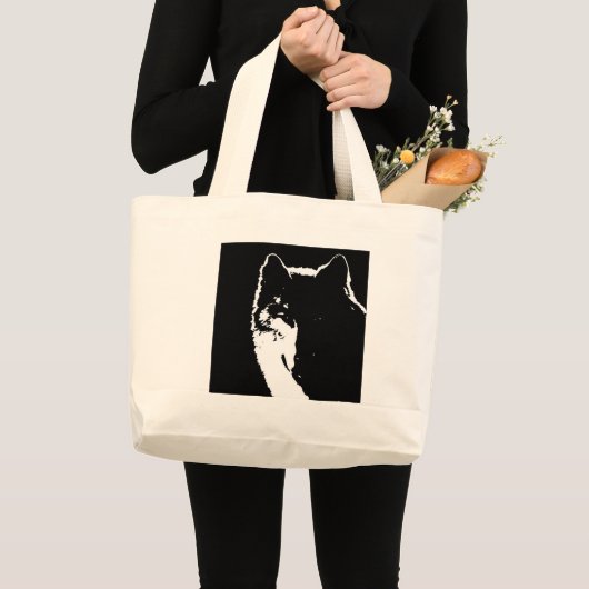 Zwart-witte wolf grote tote bag (Voorkant (product))