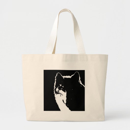 Zwart-witte wolf grote tote bag (Voorkant)
