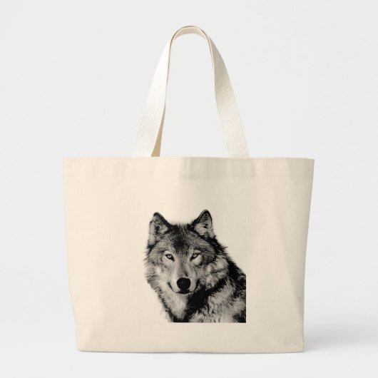 Zwart-witte wolf grote tote bag (Voorkant)