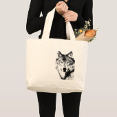 Zwart-witte wolf grote tote bag (Voorkant (product))