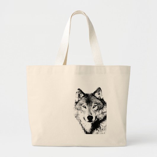 Zwart-witte wolf grote tote bag (Voorkant)
