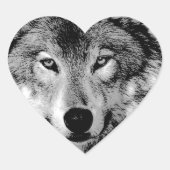 Zwart-witte wolf hart sticker (Voorkant)