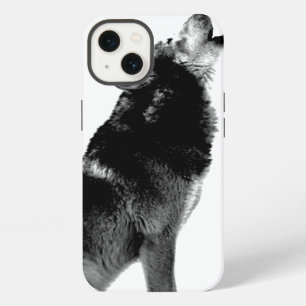 Zwart & Witte Wolf Huilend naar de Maan iPhone 13 Hoesje