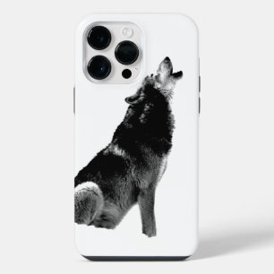 Zwart & Witte Wolf Huilend naar de Maan iPhone 14 Pro Max Hoesje