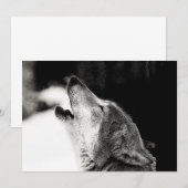 Zwart-witte wolf huilt bij maanuitnodiging kaart (Voorkant / Achterkant)