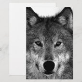 Zwart-witte wolf-illustratie briefpapier (Voorkant / Achterkant)