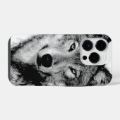 Zwart-witte wolf iPhone hoesje (Achterkant horizontaal)