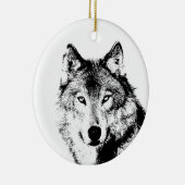 Zwart-witte wolf keramisch ornament (Rechts)