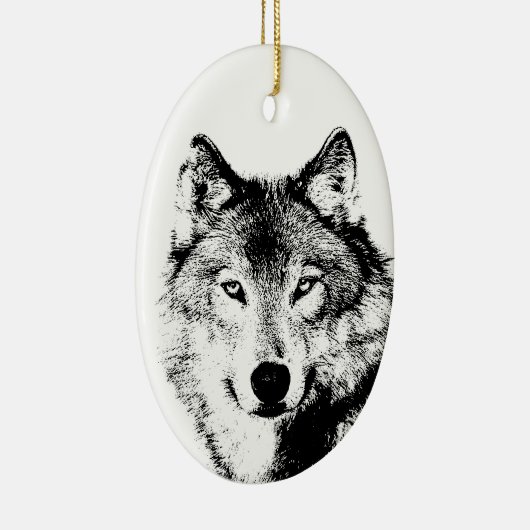 Zwart-witte wolf keramisch ornament (Rechts)