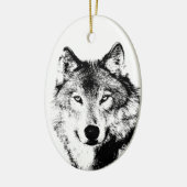 Zwart-witte wolf keramisch ornament (Links)