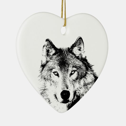 Zwart-witte wolf keramisch ornament (Rechts)