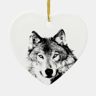 Zwart-witte wolf keramisch ornament