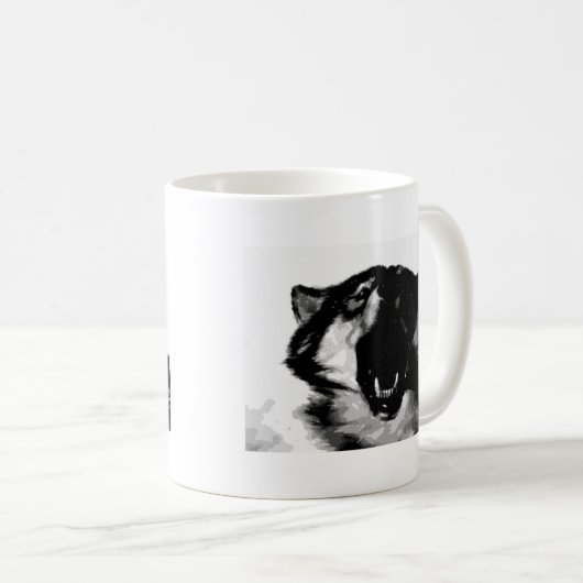 Zwart-witte wolf koffiemok (Voorkant rechts)