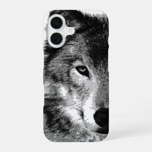 Zwart & Witte Wolf Kunstwerk iPhone 16 Hoesje