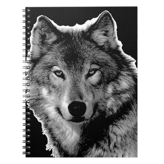 Zwart & Witte Wolf Kunstwerk Notitieboek (Voorkant)