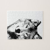 Zwart-witte wolf legpuzzel (Horizontaal)