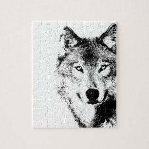 Zwart-witte wolf legpuzzel
