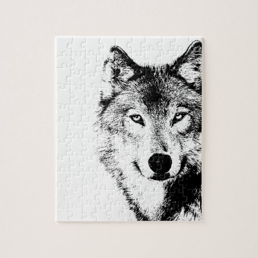 Zwart-witte wolf legpuzzel (Verticaal)