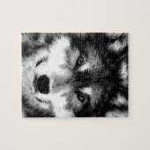 Zwart-witte wolf legpuzzel (Horizontaal)