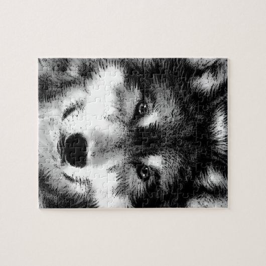 Zwart-witte wolf legpuzzel (Horizontaal)