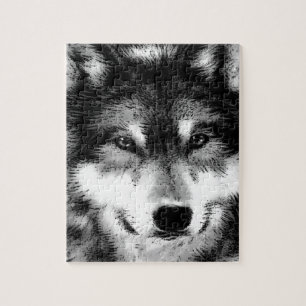 Zwart-witte wolf legpuzzel