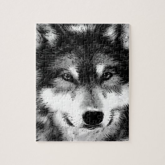 Zwart-witte wolf legpuzzel (Verticaal)