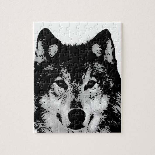 Zwart-witte wolf legpuzzel (Verticaal)