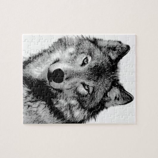 Zwart-witte wolf legpuzzel (Horizontaal)