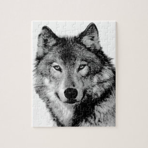 Zwart-witte wolf legpuzzel