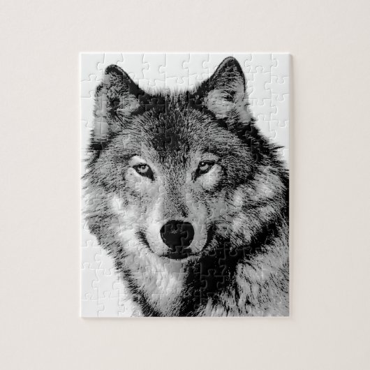 Zwart-witte wolf legpuzzel (Verticaal)