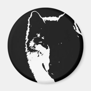 Zwart-witte wolf magneet