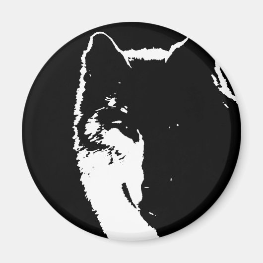 Zwart-witte wolf magneet (Voorkant)