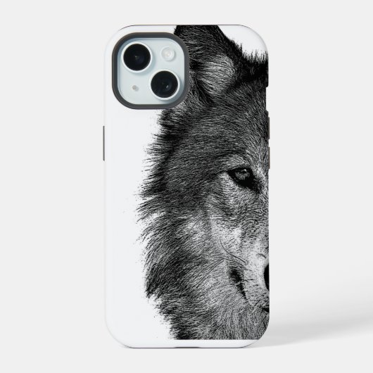 Zwart & Witte Wolf Oog Kunstwerk iPhone 15 Case (Achterkant)