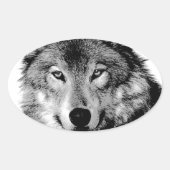Zwart-witte wolf ovale sticker (Voorkant)
