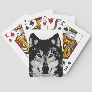 Zwart-witte wolf pokerkaarten