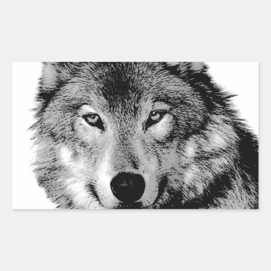 Zwart-witte wolf rechthoekige sticker (Voorkant)