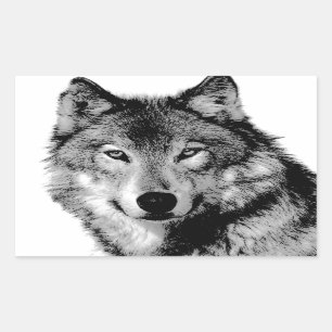 Zwart-witte wolf rechthoekige sticker