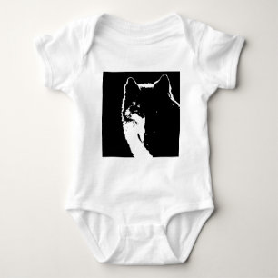 Zwart-witte wolf romper